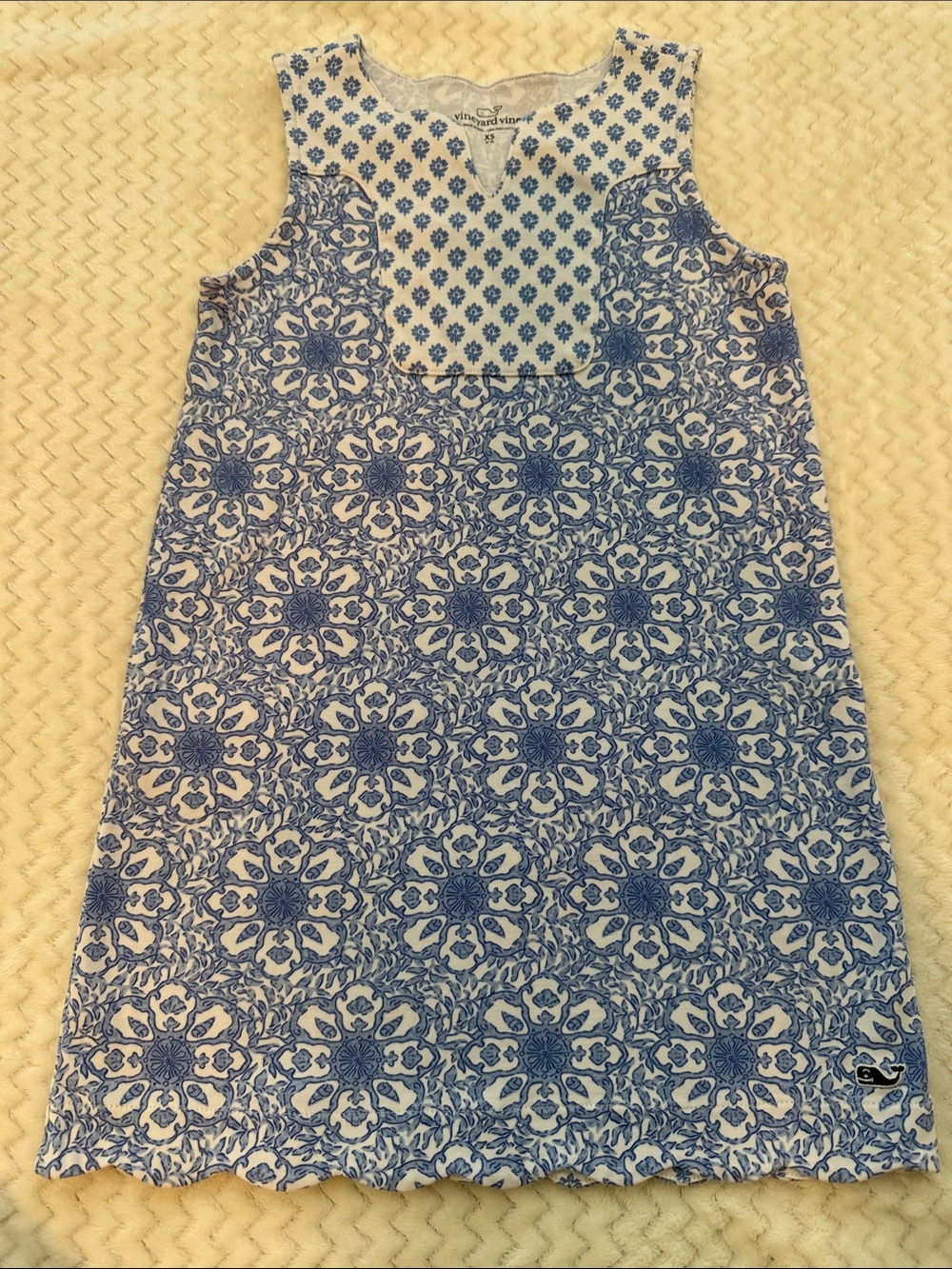 Vineyard Vines Blue and White Sleeveless Patterned Shift Dress - Girls